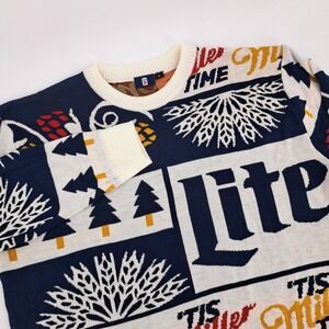 Miller Lite Miller Time Holiday Sweater Mens XL Knit Navy White Ugly Christmas